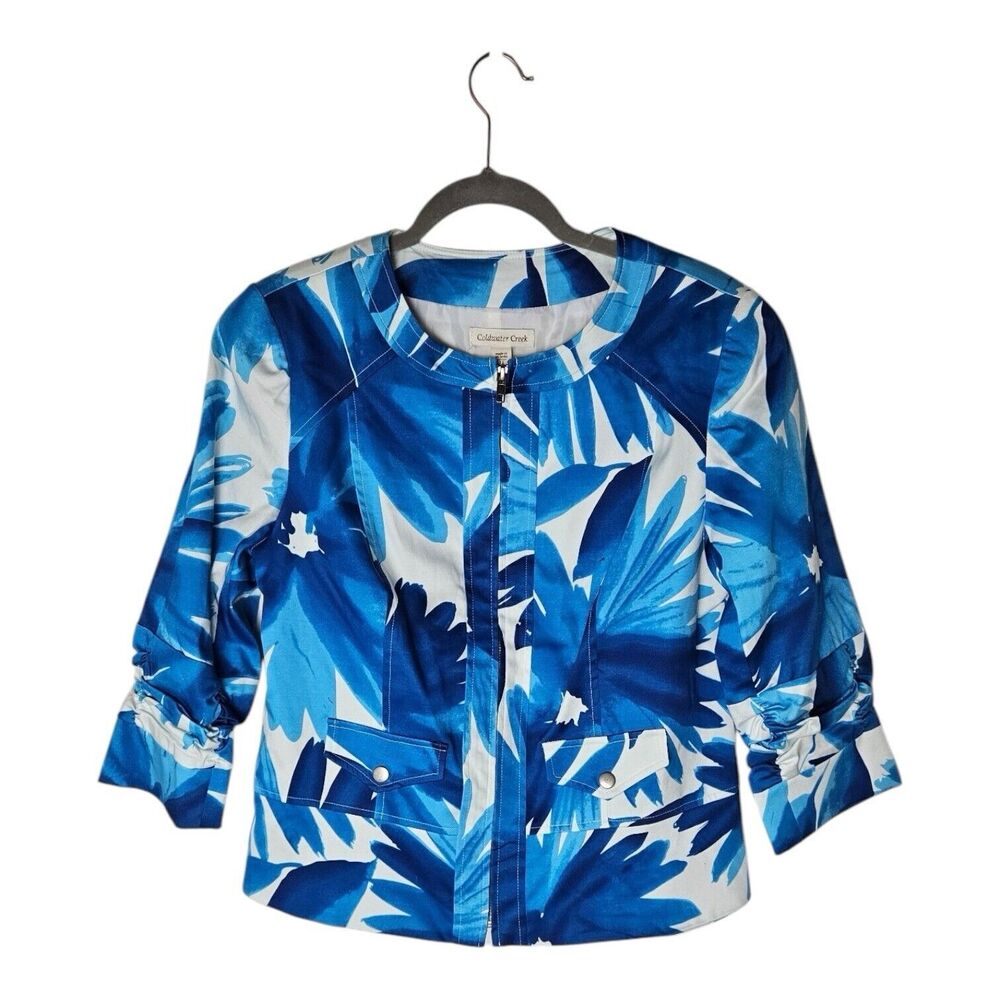 Coldwater Creek Women’s  Spring floral White / Blue  jacket Blazer Size 12